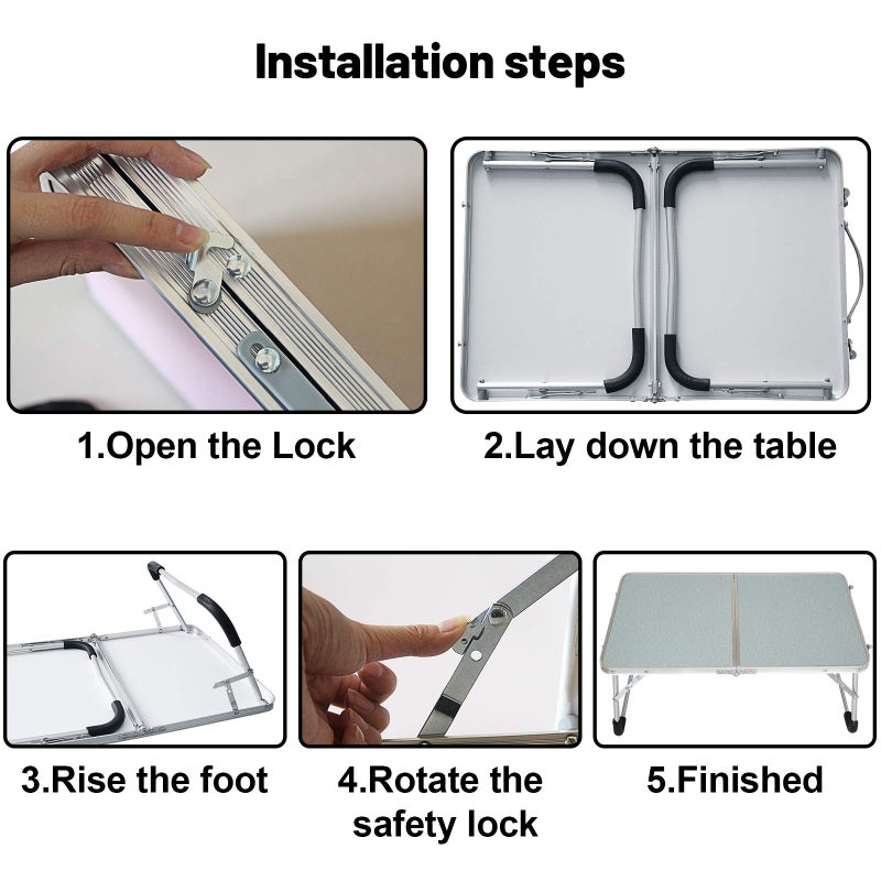 Jucaifu Foldable Laptop Table, Bed Desk, Breakfast Serving Bed Tray, Portable Mini Picnic Table & Ultra Lightweight, Folds in Half with Inner Storage Space (Silvery) - Image 3